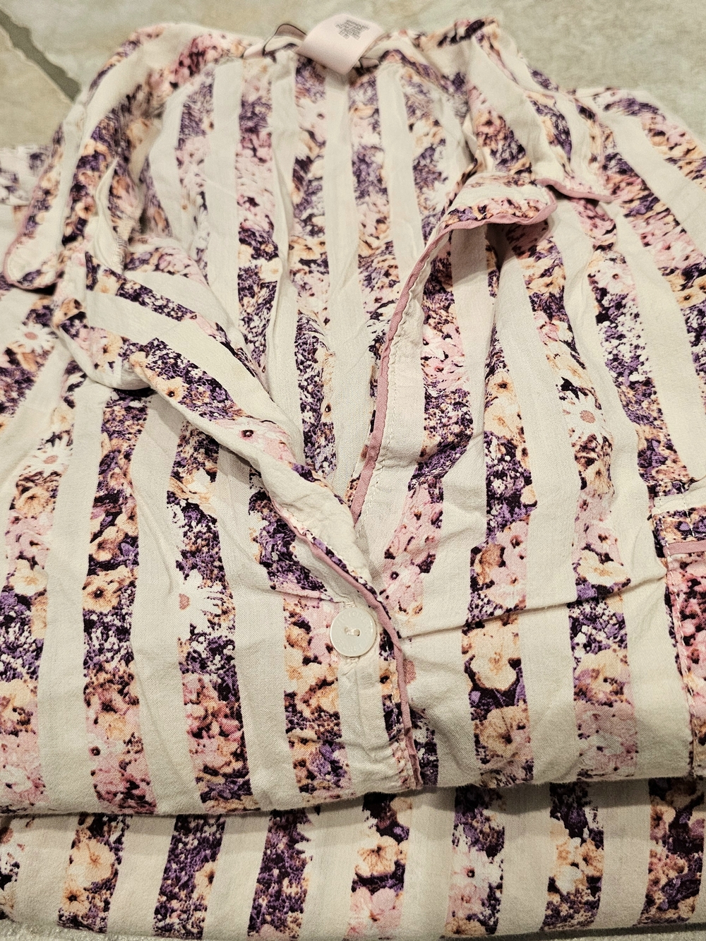 Victoria Secret Pink Striped Floral Two-Piece Pajama Boyfriend Cotton Set